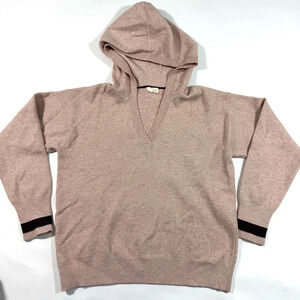 Moth Blush Pink Hooded Pullover Sweater Maroon Sleeve Cuff